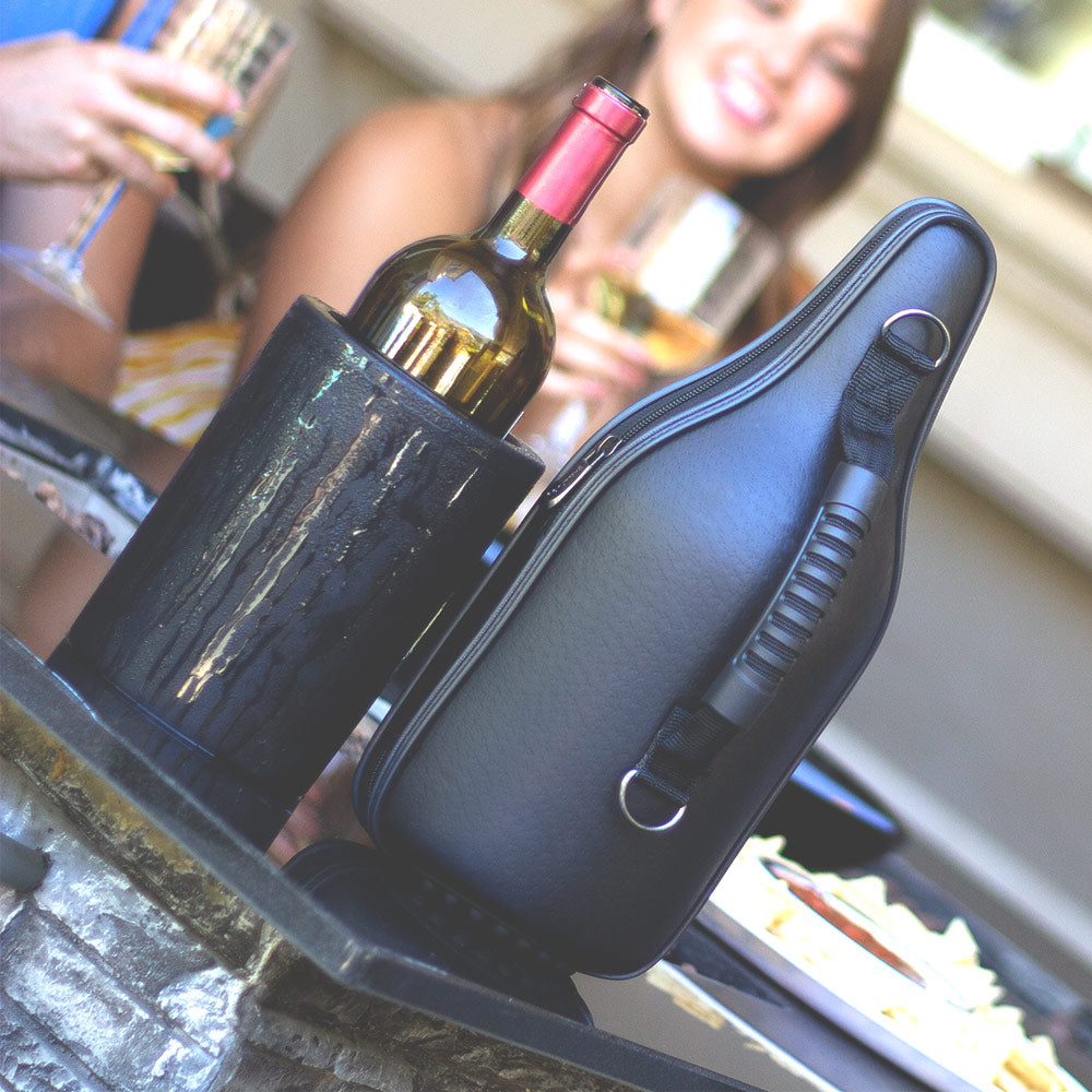 CaddyO - Genuine Leather Wine Tote & Iceless Wine Chiller Set by ChillnJoy